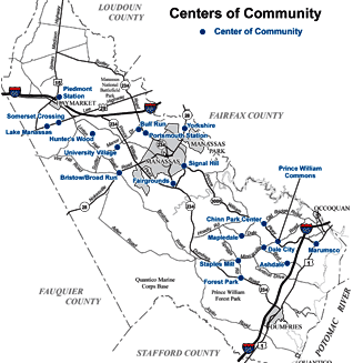 Map showing proposed Centers of Community, click to view large map.